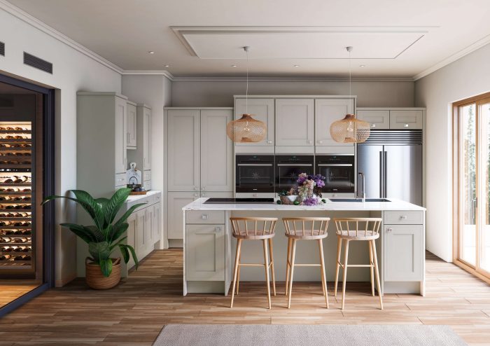 Dapur klasik dengan kabinet kaca