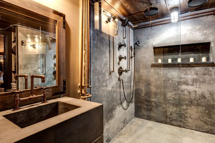 Factory style bathroom decor
