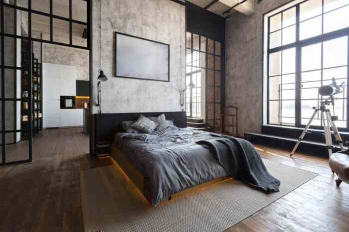 Industrial bedroom with wood and metal mix