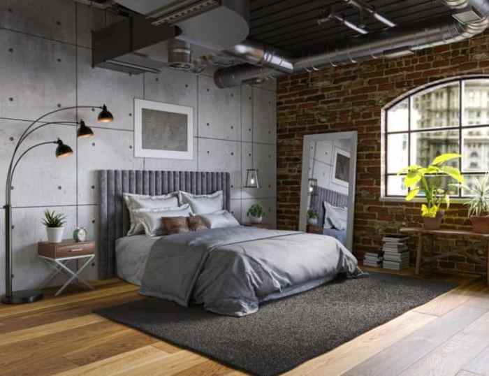 Industrial Bedroom Design with Metal Furniture