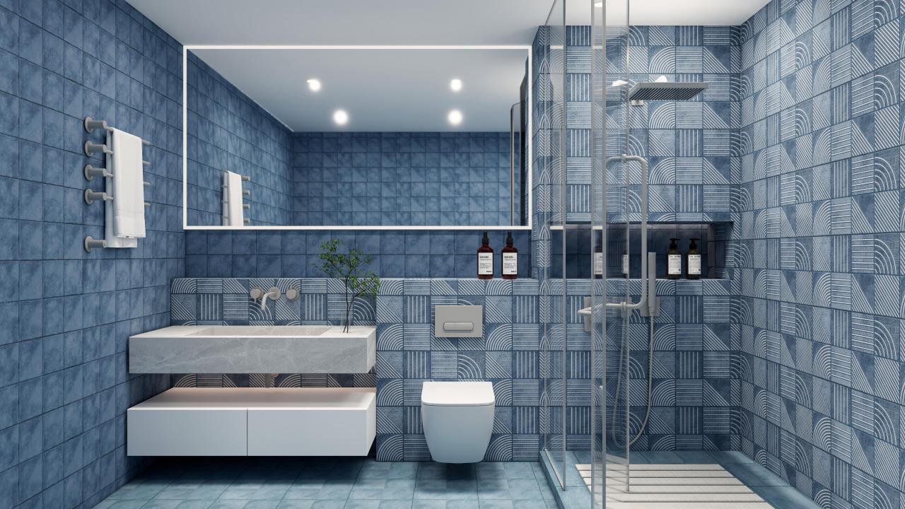 Unfinished bathroom with modern tiles