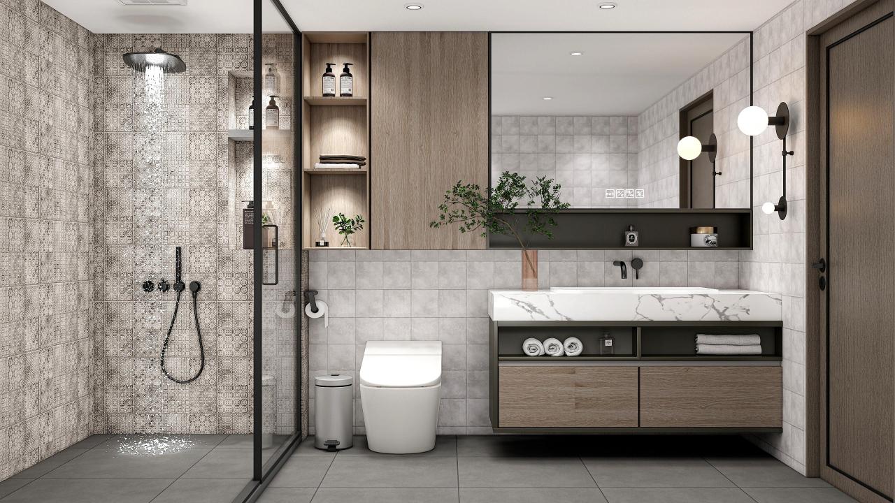Unfinished bathroom with modern tiles
